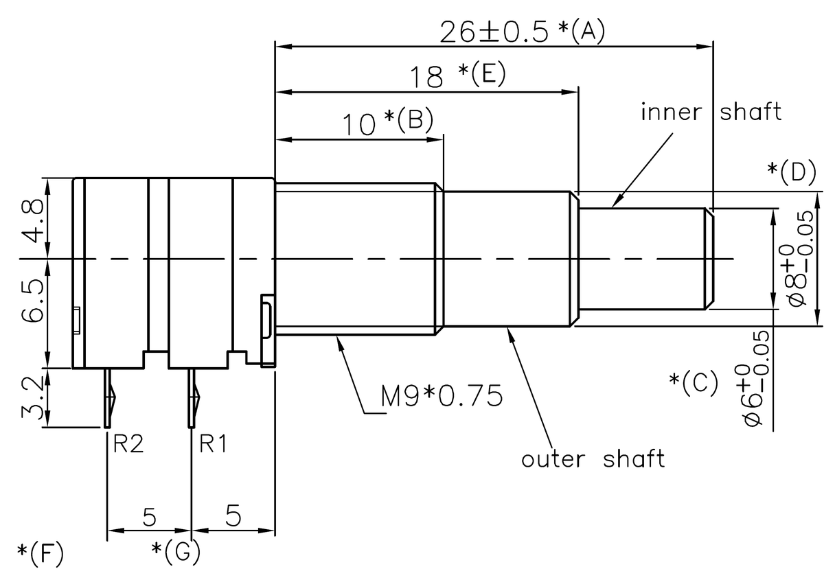 POT-008 Two EQ Pots with JST connectors (Concentric + Knurled-shaft, Righthand)