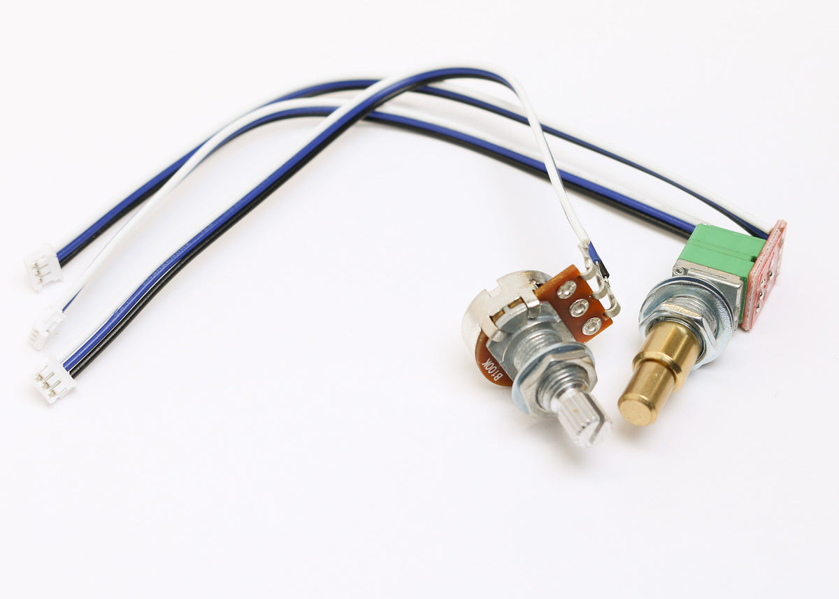 POT-008 Two EQ Pots with JST connectors (Concentric + Knurled-shaft, Righthand)